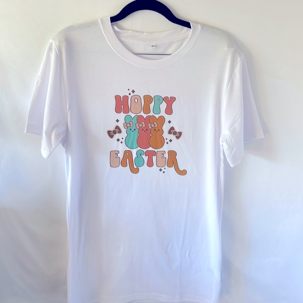 Easter T-shirt Easter bunny‎ design on front size small handmade graphic t…